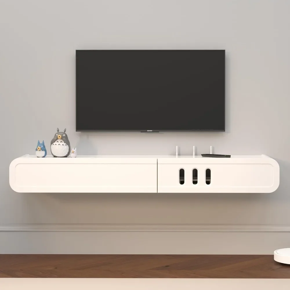 52'' High Gloss Wall Mounted TV Cabinet, Floating TV Shelves，Modern Entertainment Media Console Center Large Storage TV Bench 2