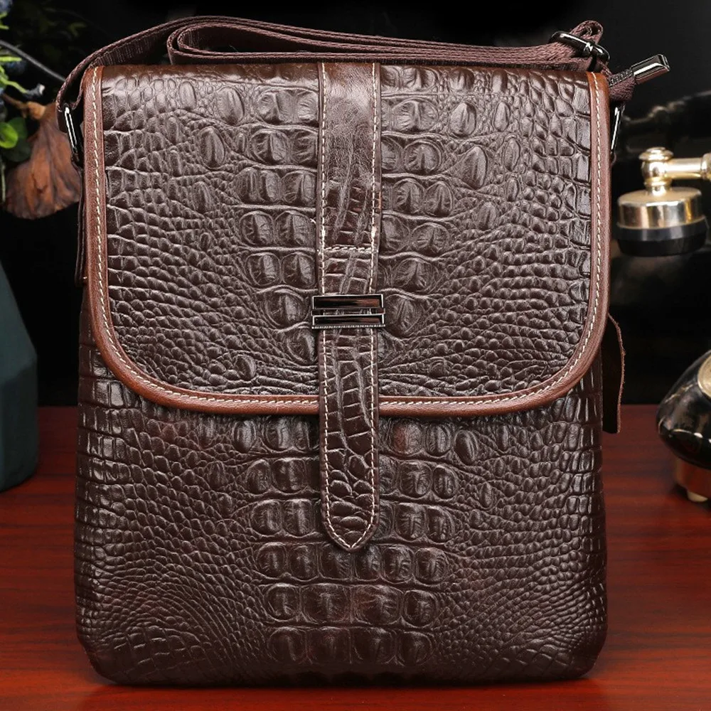 Male Crocodile Pattern Messenger Bags Genuine Leather Briefcase Fashion Designer Handbag Business Shoulder Ipad PC Storage Pack