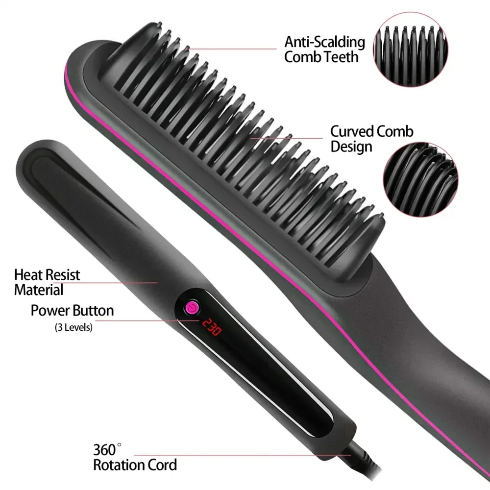 Multifunctional Hair Comb Brush Beard Straightener Hair Straighten Electric Beard Straightening Comb Quick Hair Styler For Men 2