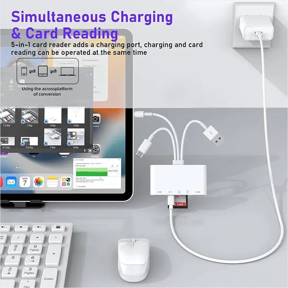 8-in-1 범용 카드 리더기 SD/TF 슬롯 USB3.0/Type-C/LigtingOTG카메라 어댑터안드로이드/아이폰/아이패드 외부 설치용