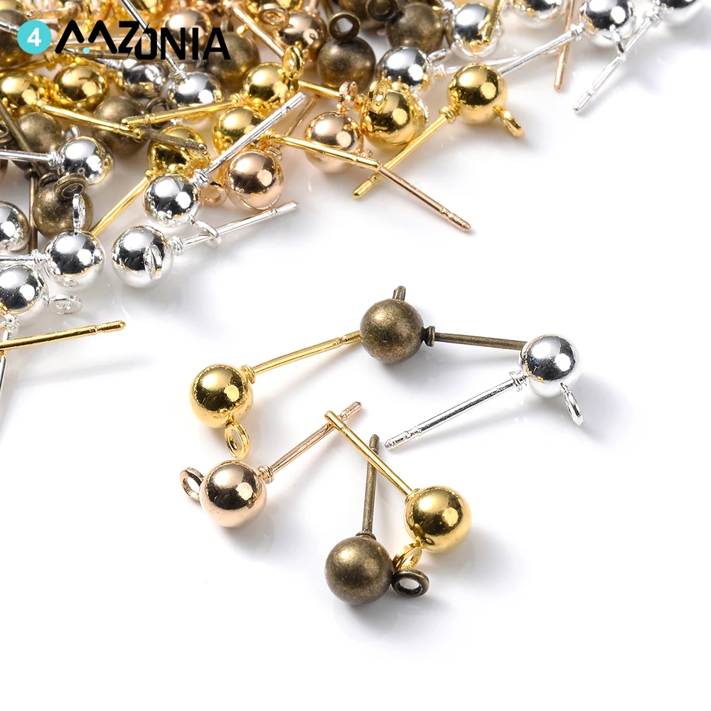 50 stücke Edelstahl Ohr Pins 3/4/5mm Kugel Basis Ohr Stud Nadel Ohrringe Erkenntnisse Für DIY ohr Schmuck Machen Liefert