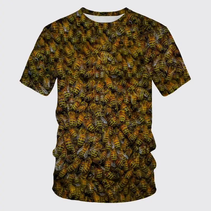 

New 3d Bee Print Hd Pattern Men's And Women's Children's Casual Shirt Fashion Round Neck Street Summer Light Top Short Sleeve