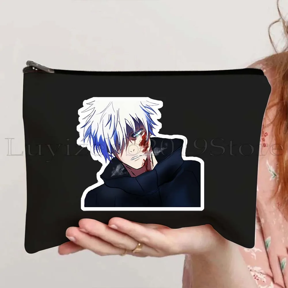 Anime Gojo Saturo Jujutsu Kaisen Sukuna Satoru Cute Cartoon Manga Canvas Cosmetic Makeup Toilet Bag Pencil Case Zipper Pouch 3