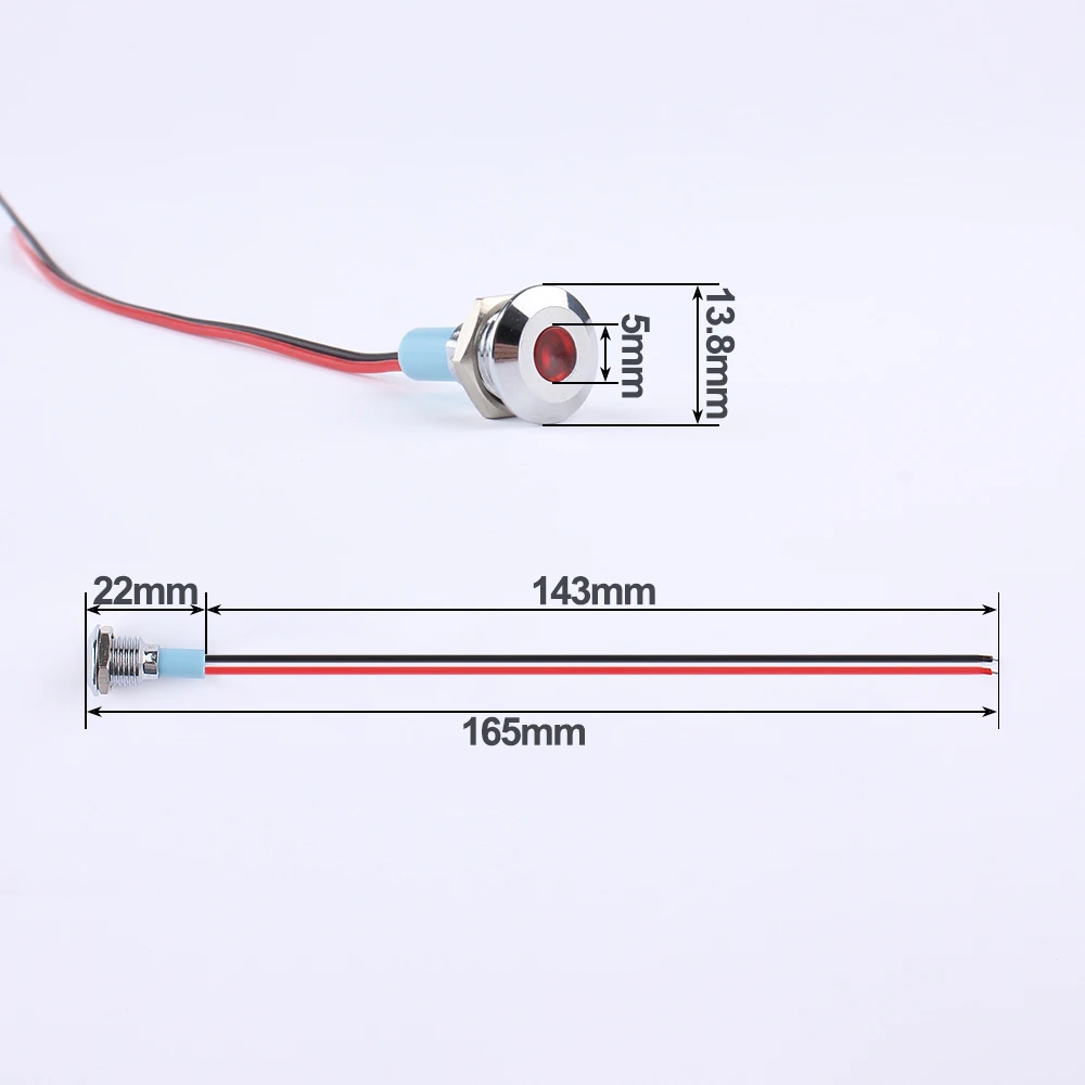 10mm LED Metal Indicator Light Waterproof Signal Lamp With 2 Wires Panel Mount 6V 12V 24V 110V 220V Red Yellow Blue Green White