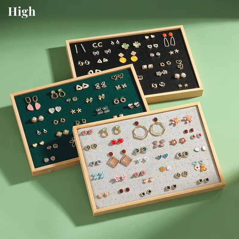 Bamboo Ring Stand Display for Selling,Beige Velvet Jewelry Tray Earring Holder Organizer 216 holes