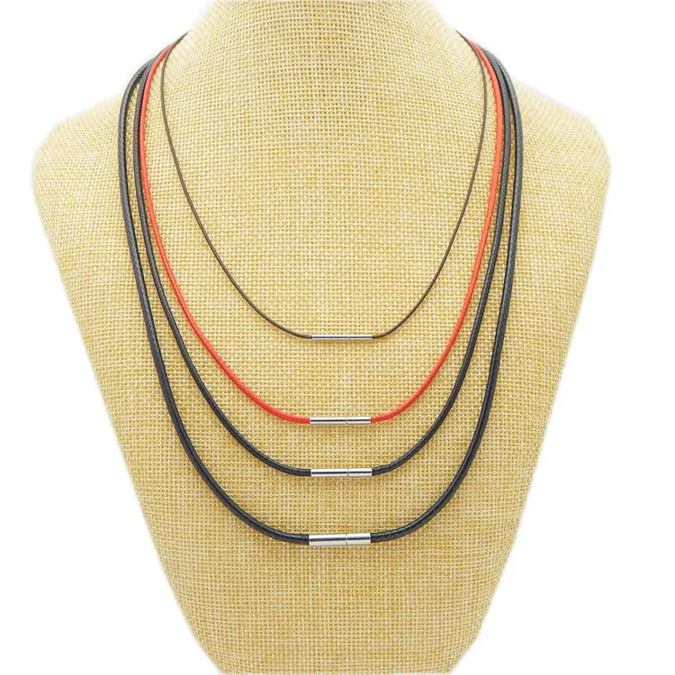 3 Stück 1/2/3 mm schwarze geflochtene Seilkette Lederband Halskette mit Edelstahlverschluss für DIY Männer Frauen Anhänger Schmuckherstellung – Detail 4
