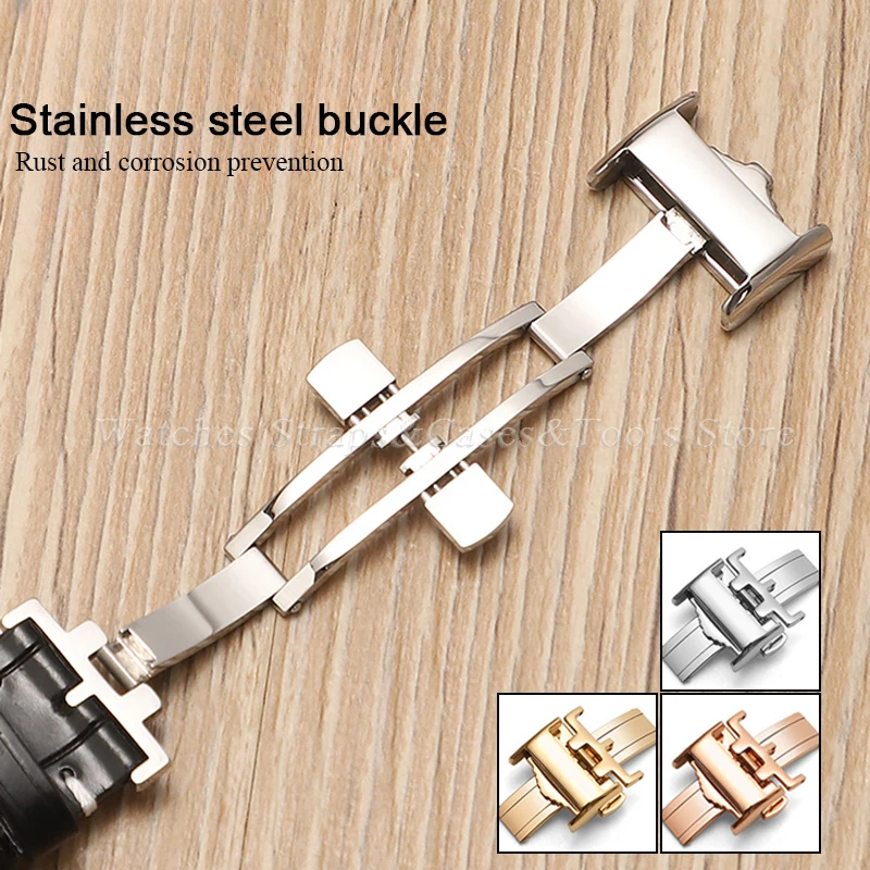 Premium Cowhide Leather Watch Strap with Butterfly Double Push Buckle – Multiple Widths Available