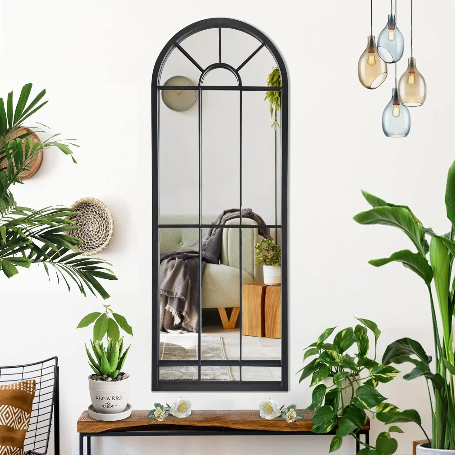 Wall Mirror Window Decorative Mirrors Arched Farmhouse for Living Room Bedroom Entryway Bathroom Vanity