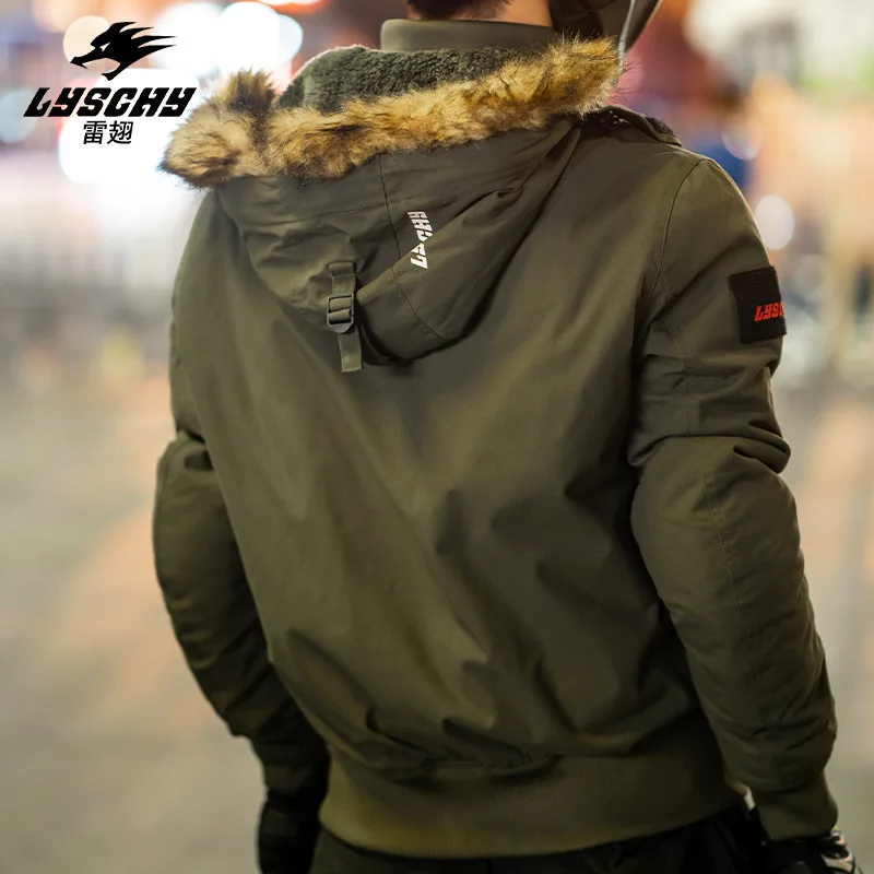 새로운 남성용 블랙 겨울 항공 점퍼 오토바이 라이딩 코트 탈부착 가능한 후드 방풍 따뜻한 오토바이 재킷 남성용