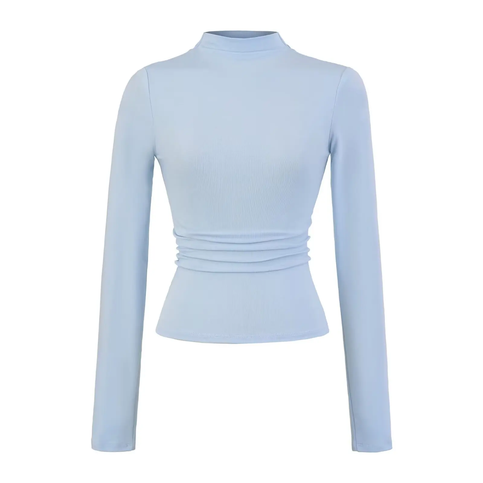 Slim Fit Long Sve Blue High Collar Base irt Women's Autumn Tight Inner Wear Versatile Slimming T-irt Top Street Sle