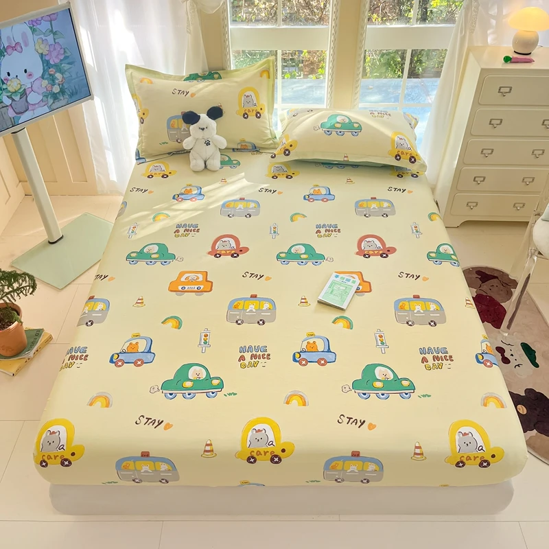 Bonenjoy 100% Cotton Bedsheet Skin-friendly Fitted Sheets Non-slip Bed Cover Cartoon Bed Linen sabanas (Pillowcase Need Order) 4