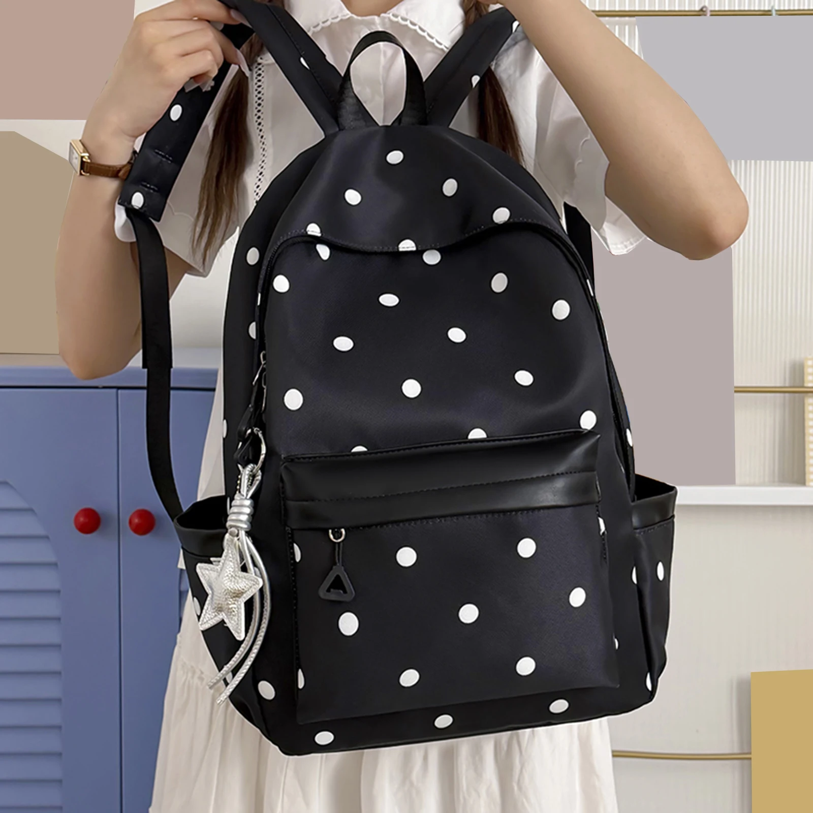 Polka Dot Aesthetic Preppy Backpack Kawaii Sweet Campus Bookbag Travel Casual Daypack for Elementary & Middle Girl Students 2