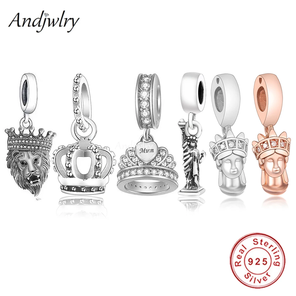 

Fit Bracelet Charms Silver 925 Original Animal Lion & Crown Dangle Charm Statue Bead Bracelet & Bangle Necklace Jewelry Berloque