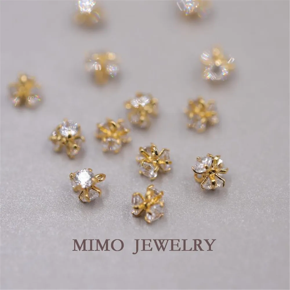 

Gold-plated three-dimensional three-diamond micro-inlaid zircon pendant copper plated 14K gold handmade DIY accessories