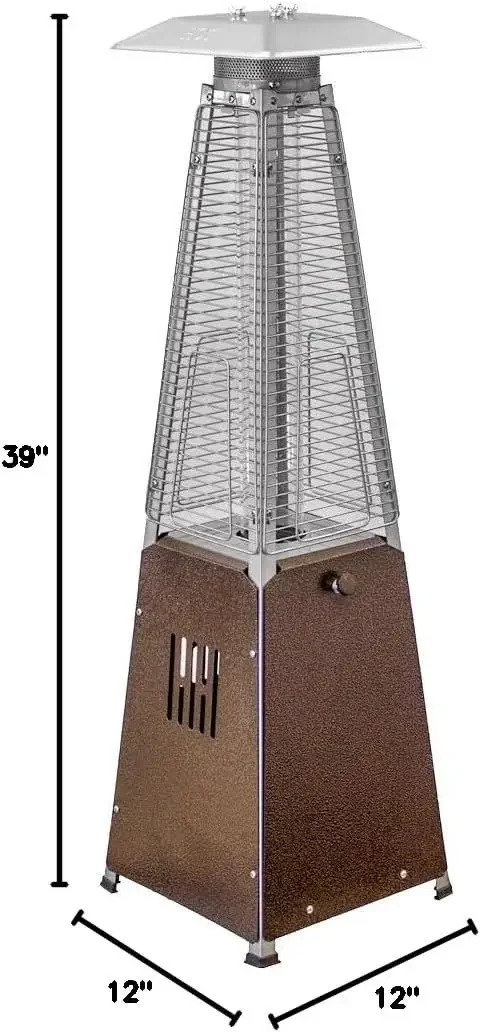 HLDS032-GTTHG Portable Propane Table Top Pyramid Glass Tube Patio Heater 9500 BTU Bronze SMALL Hammered Bronze finish