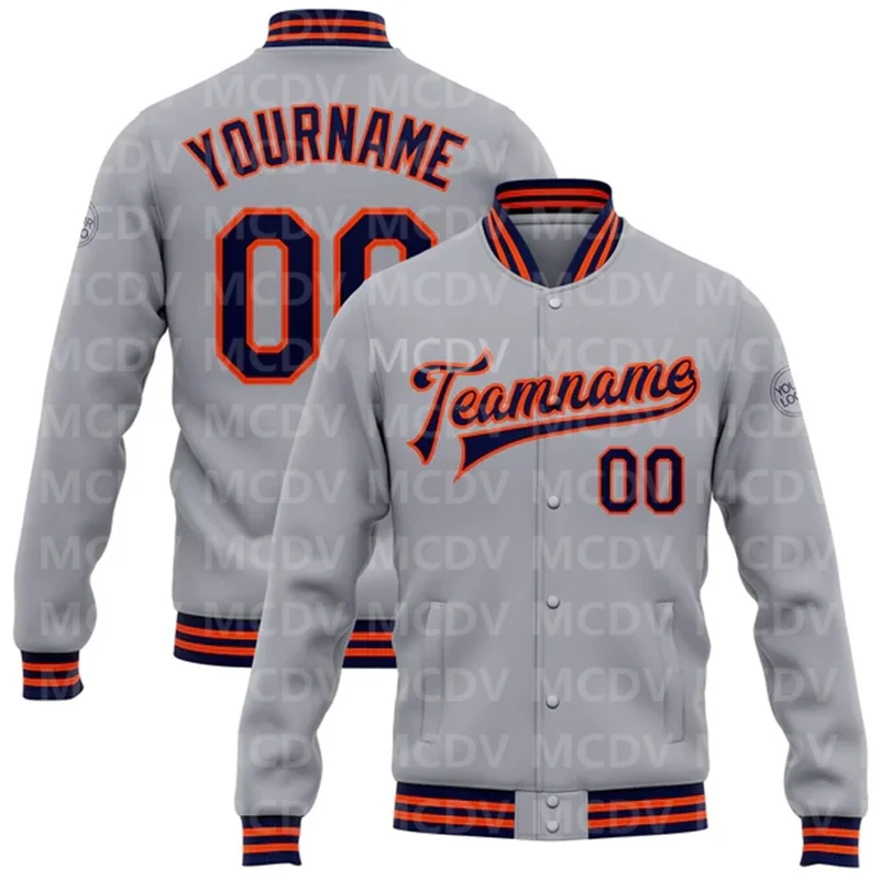 Custom Gray Light Blue Black-Pink Bomber Full-Snap Varsity Letterman Jacket  Baseball Button Jacket