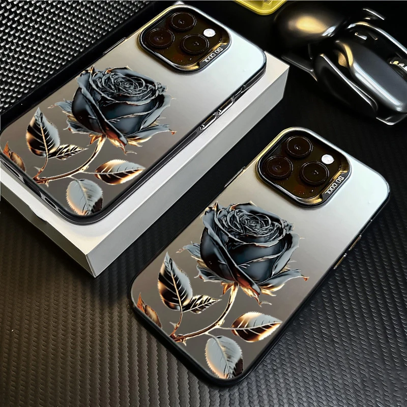 Elegant Black Gold Rose Silver Marble Phone Case Cover