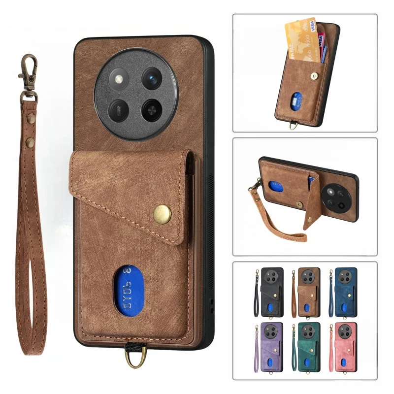 Luxury Leather Lanyard Magnetic Wallet Phone Case with Stand and Card Slot