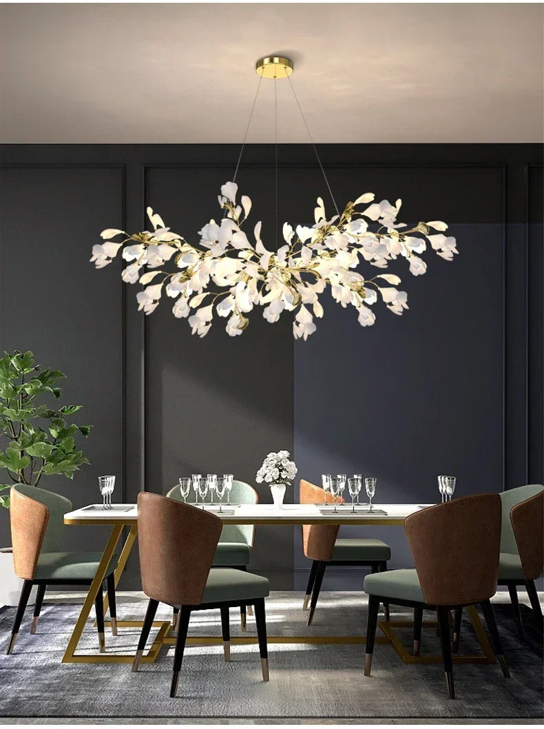 Modern Luxury Ginkgo LED Chandeliers Living Dining Room Home Pendant Lights Hotel Restaurant Decor Elegant Lights Fixture