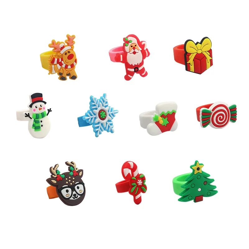 

10pcs Different Christmas Party Favors Rubber Rings for Kids Christmas Silicone Ring Stocking Stuffers Each of 1