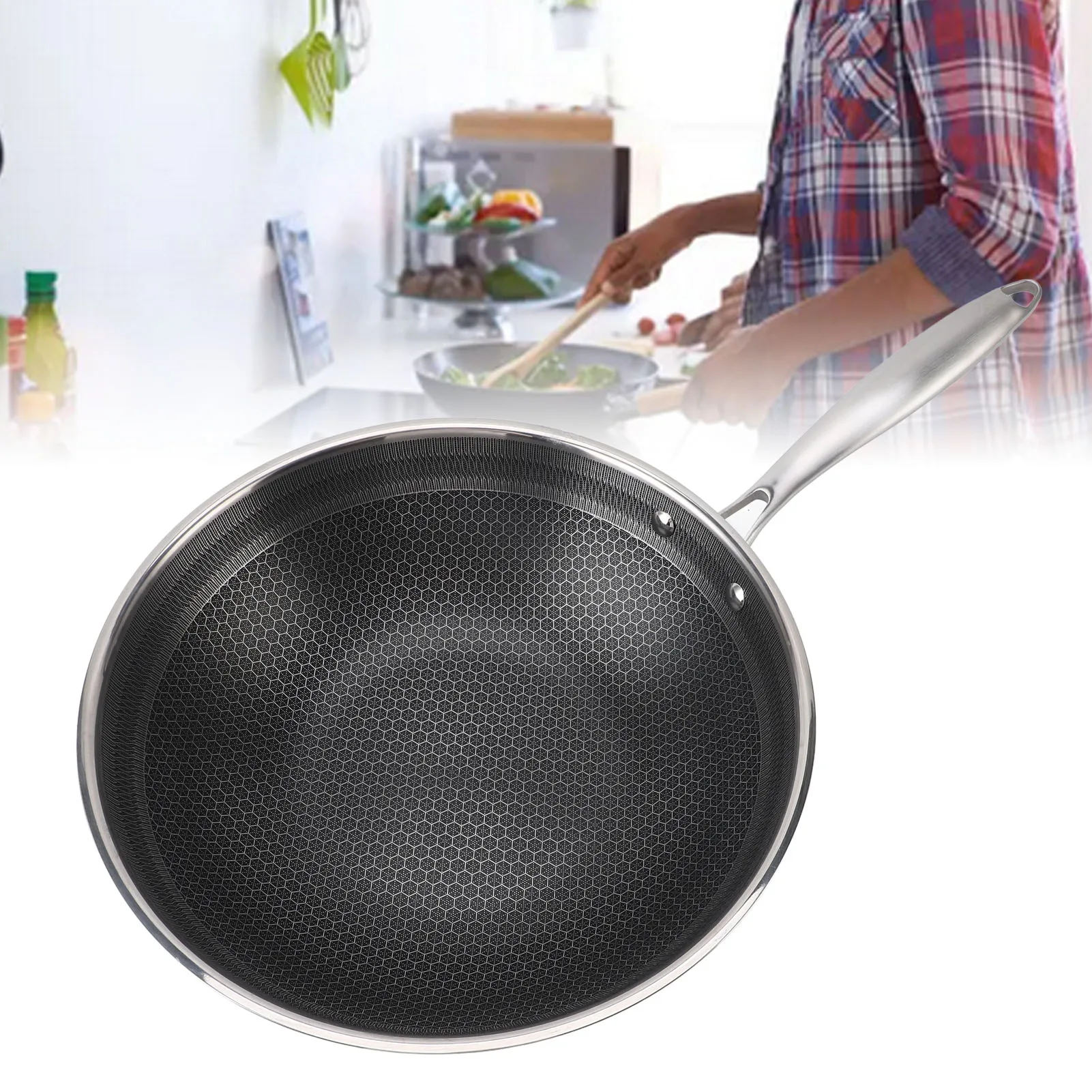 Nonstick Frying Pan Honeycomb Stainless Steel Fry Pan Nonstick 316SUS Dishwasher Safe Fast Even Heating for Induction Stovetop