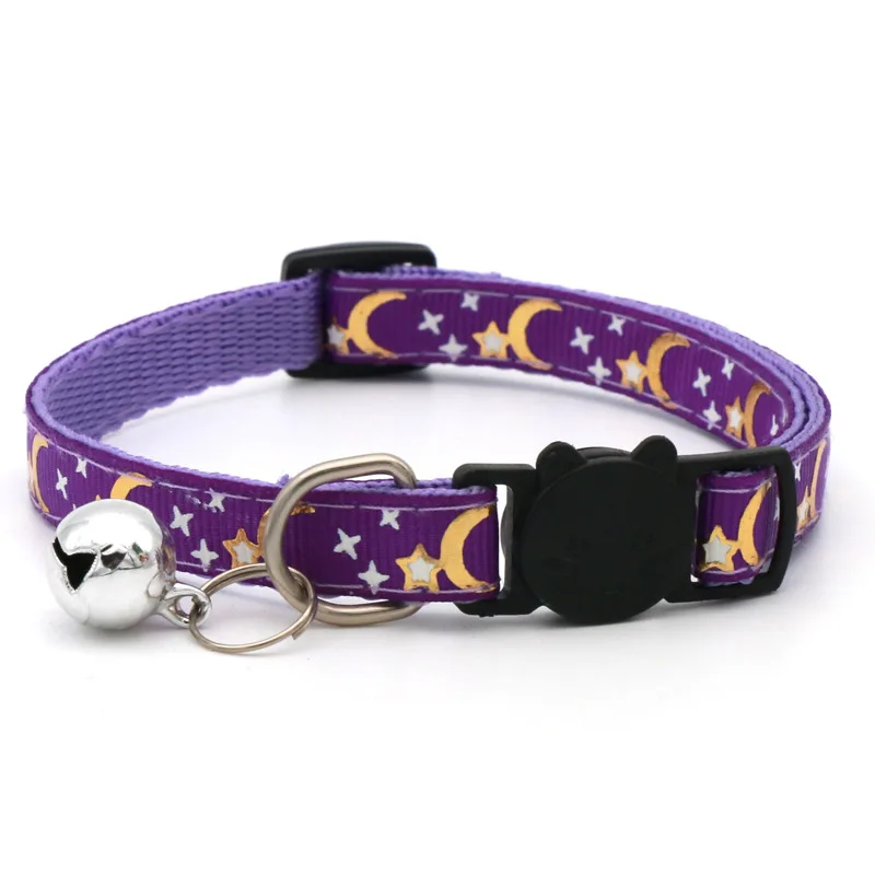 Cat Dog Collar Gold Color Stars and Moon Pet Collar with Bell and PP Material Separator Reflecting Safety Bucket Solid Safe 6
