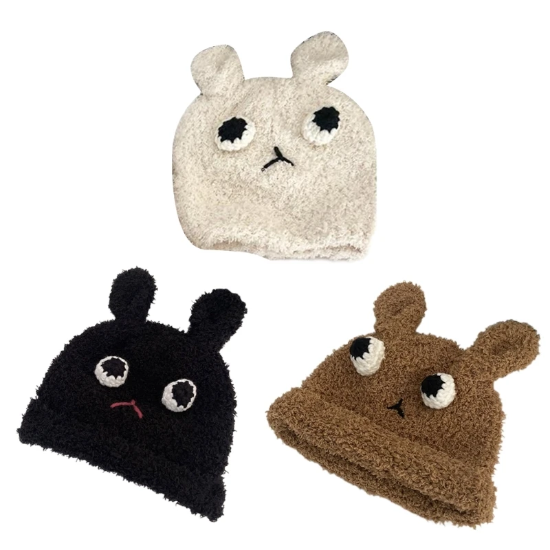 

Teen Bear Design Knit Hat Ear Protecting Winter Driving Hat for Girls Boys Drop shipping