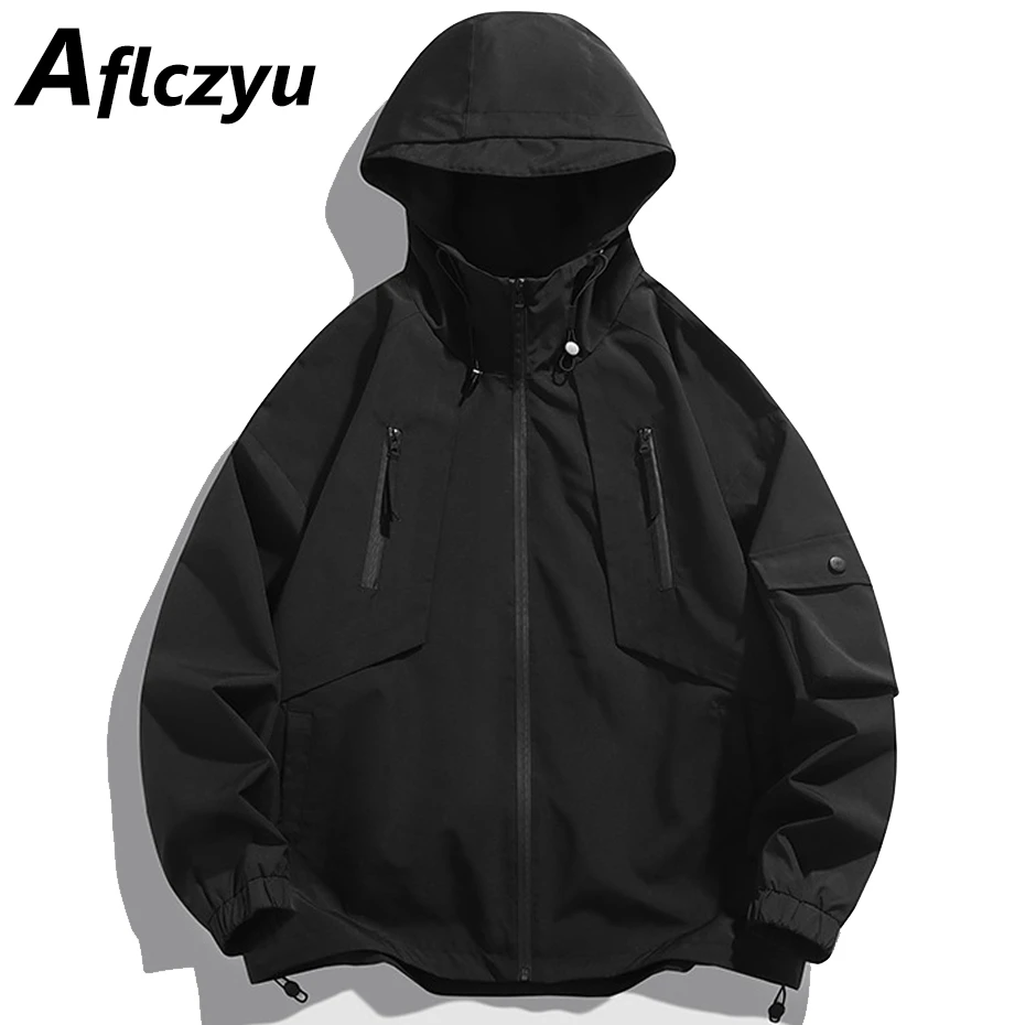Black Windbreaker Jacket Men Waterproof Coat Spring Autumn Camping Jacket Fashion Casual Solid Color Windbreaker Male Outerwear
