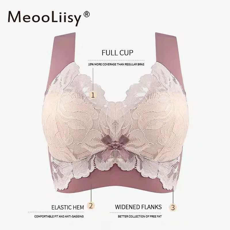 MeooLiisy Beauty Back Lace Plus Size Vest Bra Wireless Thin Full