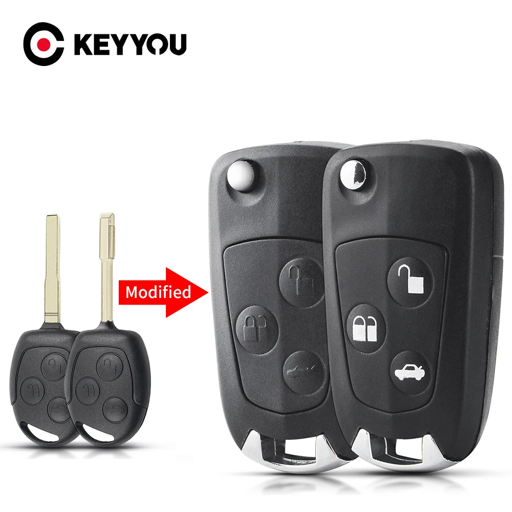 KEYYOU 3 przyciski Zmodyfikowany składany pilot zdalnego sterowania do Ford FOCUS Mondeo Fusion Fiesta Transit KA Key Cas FO21 HU101