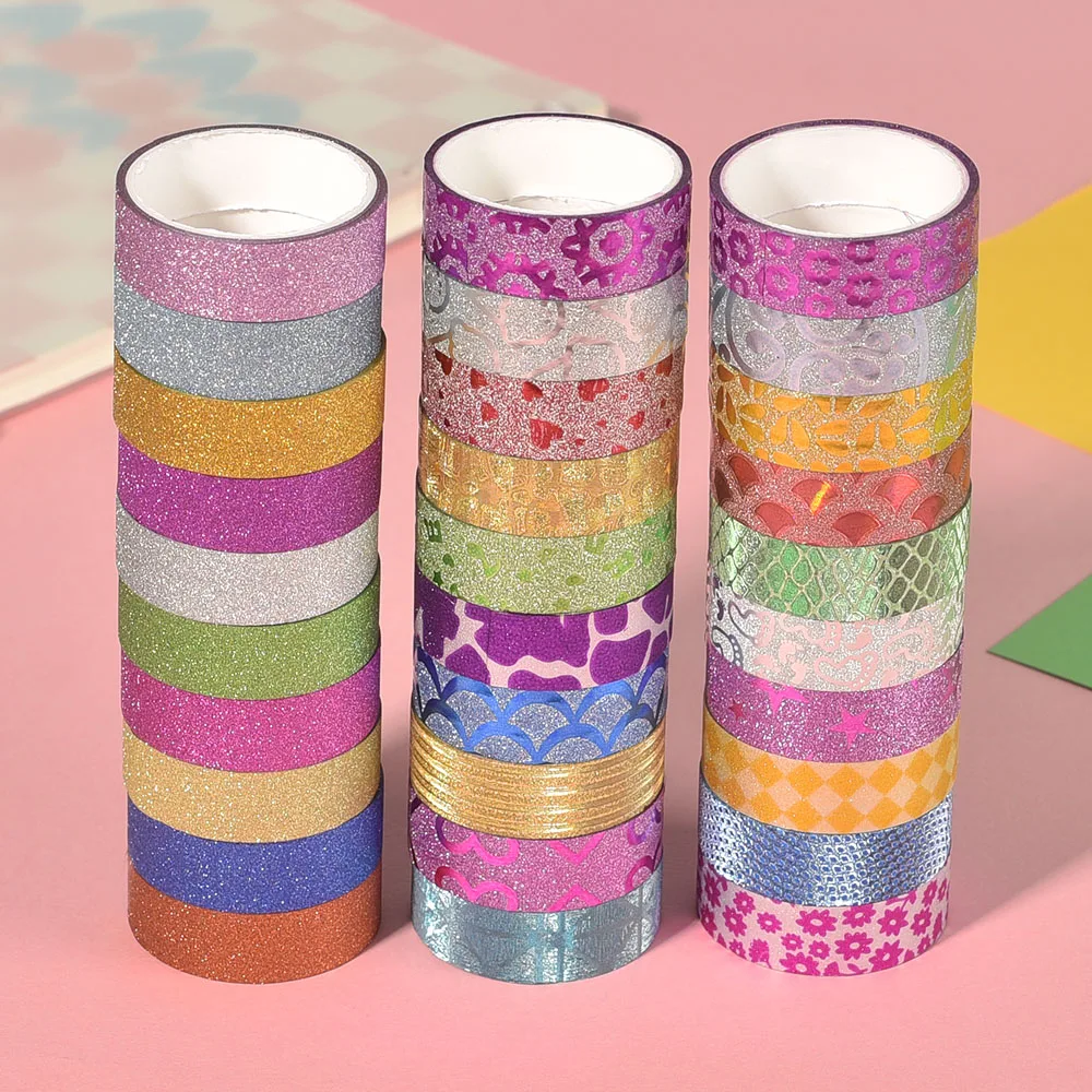 10Rolls Random Color Glitter Stickers Paper Adhesive Tapes DIY Decorative Label Craft Stickers For Office School Gift Packing 3