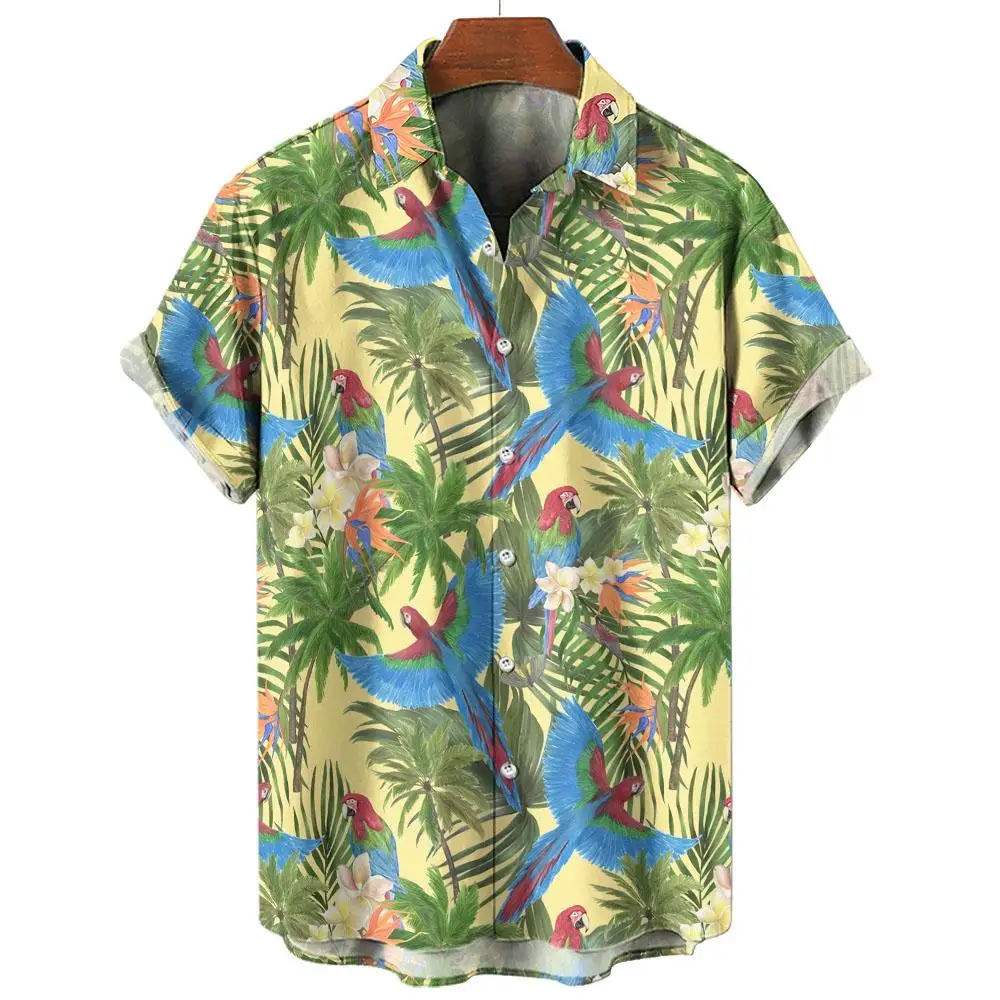 Description Picture 5 of itemMen's Casual Shirts Parrot 3d Print Shirts Men Fashion Hawaiian Shirt Beach Blouses Short Sleeve Blouse Vocation Lapel Shirt Boy