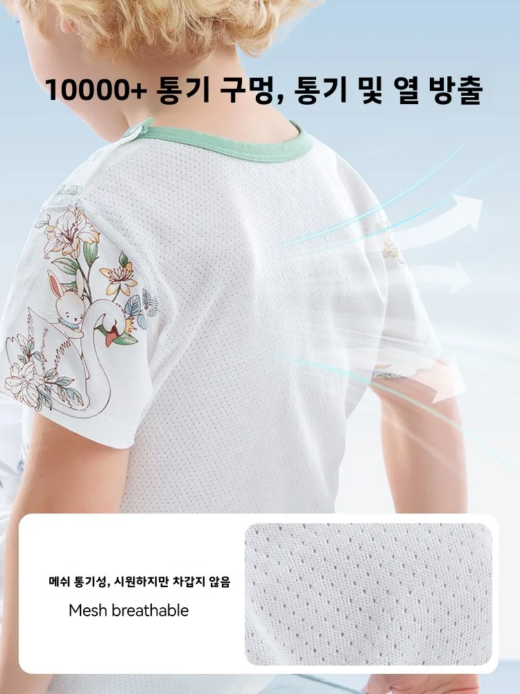 통기성 좋은 순면 아동 수면복 원피스 홈웨어 여름 신상품 등 메쉬 디자인 항균 편안함