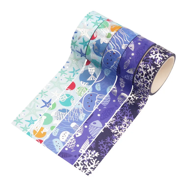 10 pcs/set Blue Ocean Gilding Washi Tape Set Scrapbooking Diy Journal Stationery Masking Tapes Deco Art Supplies Gift Sticker 4