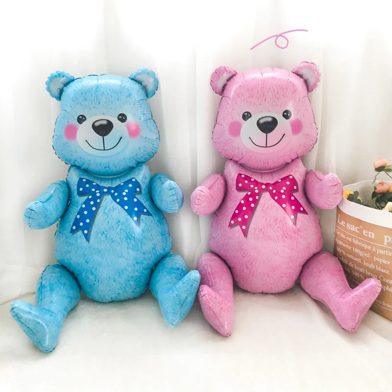 3D Stehende Bär Folienballons Baby Mädchen Blau Rosa Ball Junge 4D Bär Folienballons Geburtstag Babyparty Dekorationen Kinderspielzeug