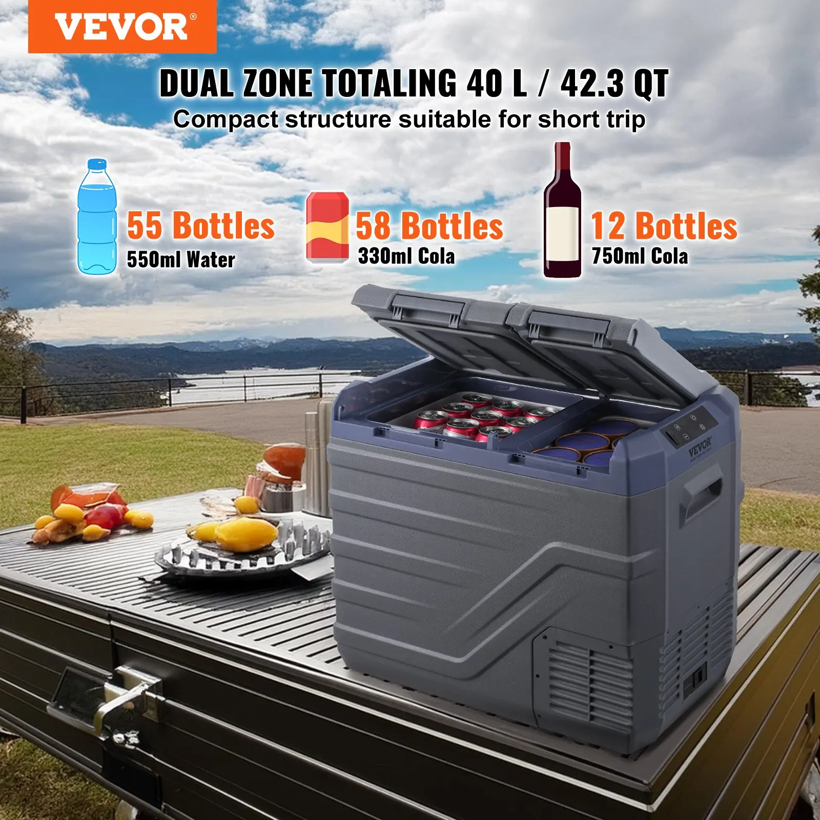 VEVOR Car Refrigerator, 12 Volt Car Refrigerator Fridge, 25/30/40 L Dual Zone Portable Freezer for Outdoor, Camping, RV
