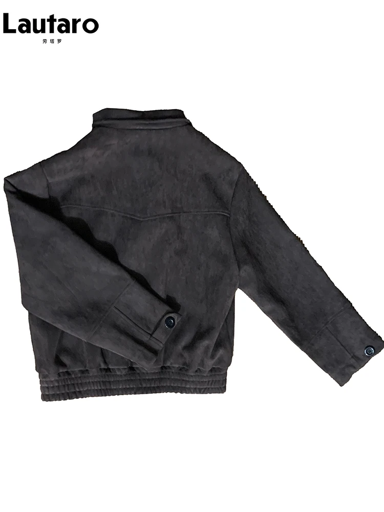 Autumn Windproof Soft Brown Faux Suede Leather Jacket Men 5