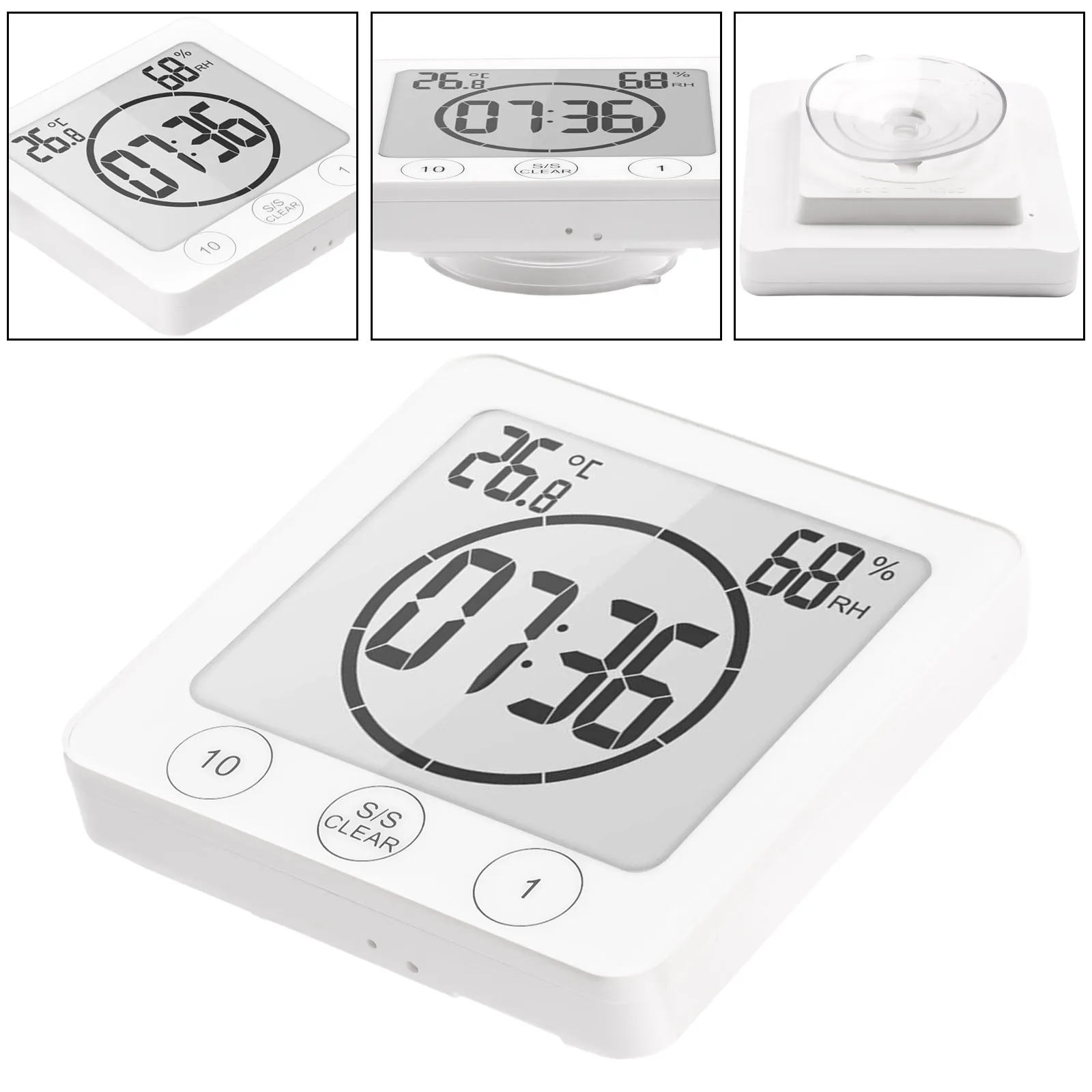 

Электронные часы с индикатором влажности, руководство по эксплуатации, для ванной и кухни, таймер обратного отсчета, будильник, белый водонепроницаемый