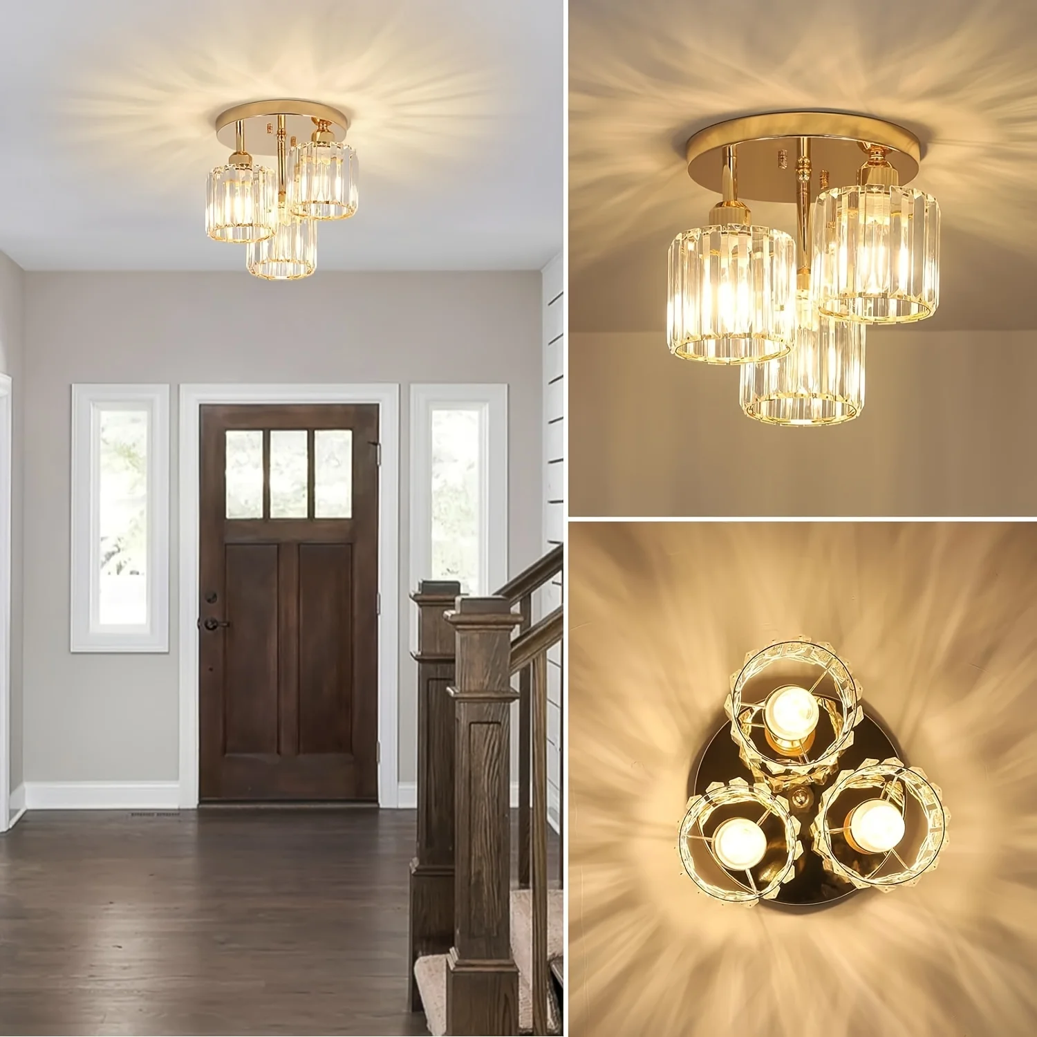 Gold Crystal 3-Light Chandelier 5