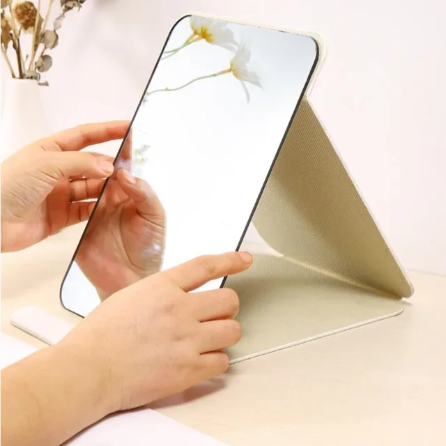 Miroir de maquillage pliant miroir de maquillage de bureau Portable de haute qualité miroir de maquillage debout créatif simple face pour femmes couleur unie 6