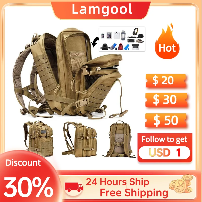 

50L Capacity Men Army Military Tactical Large Backpack Waterproof Outdoor Sport Hiking Camping Hunting 3D Rucksack Bags for Men