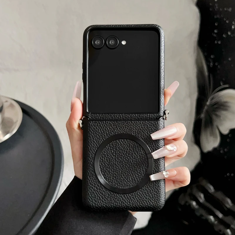 Magnetic Lichee Pattern Ultra-Thin PU Leather Case with Metal Hook - Black