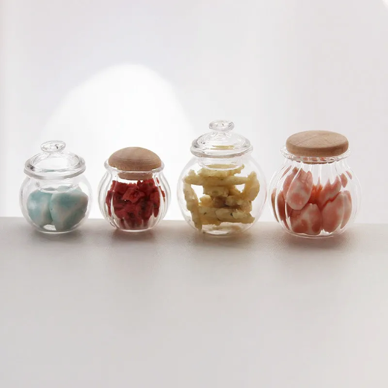 5/10pcs  1/12 Scale Miniature Dollhouse Glass Candy Jar Pretend Play Toy Barbies Doll Kitchen Mini Cookies Food Toy Accessories 4