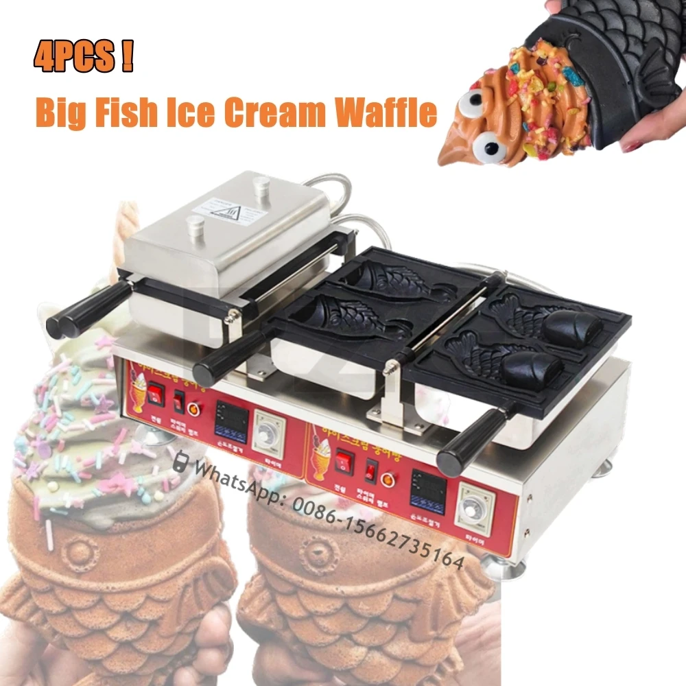 Commerciale 4Pcs Snack Machine Bocca Aperta Gelato Elettrico Digitale Popolare Fish Bubble Waffle Maker Taiyaki Fish Waffle Machine