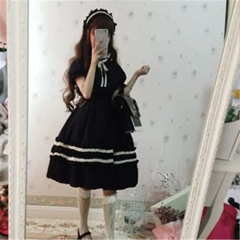 Lolita Dress Lolita Cosplay Costumes Harajuku Japanese Kawaii Sweet Vintage Retro Party Femme Bowknot Cute Cosplay Dress