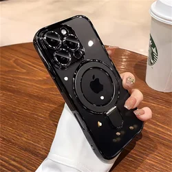 Luxury Magnetic Ring Stand Holder with Clear Soft Cover - 12 Pro Max (Black)