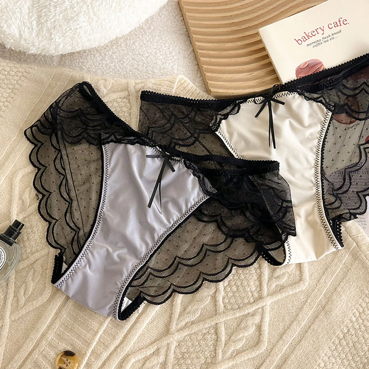 Sexy Patchwork Spitze Höschen Für Frauen Polka-dot Aushöhlen Mesh Slip Weibliche Bogen Baumwolle Gabelung Unterhose Atmungsaktive Unterwäsche – Detail 9
