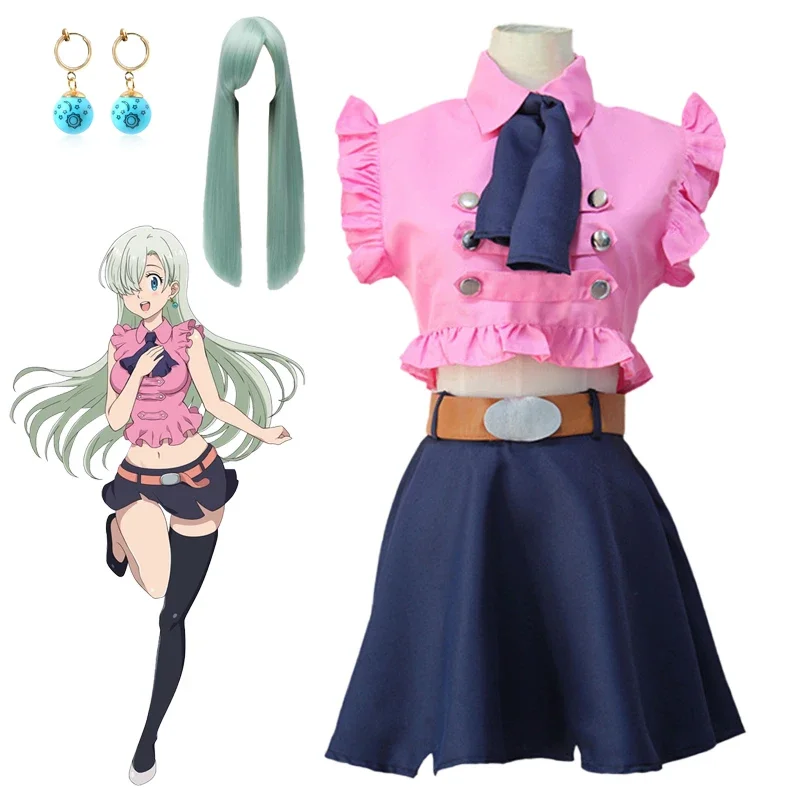 

Anime The Seven Deadly Sins Elizabeth Liones Cosplay Costume Girl Pink Dress Wig Outfits Uniform Skirt Halloween Costume Women