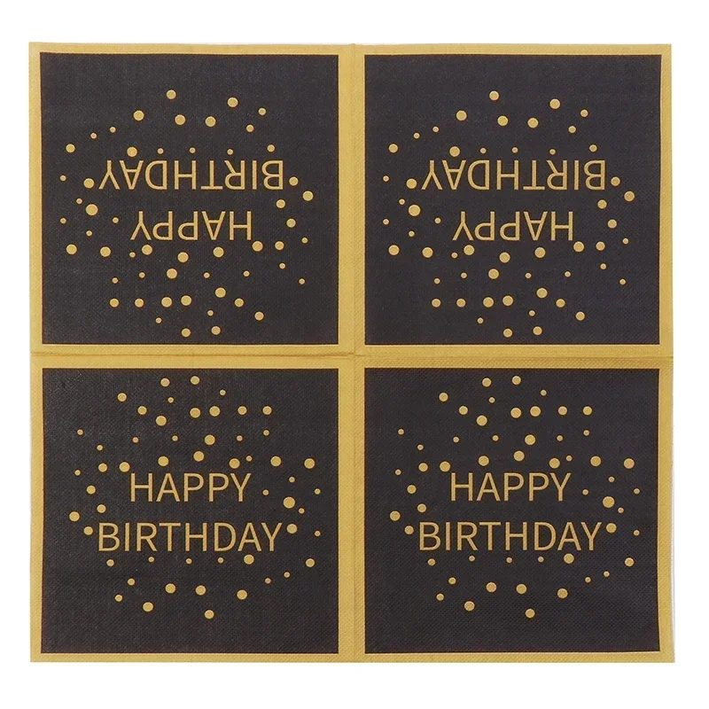 Paper Napkins Birthday Party Colorful Printing Napkins Square Paper Napkins Gold Lettering on Black Background Paper Placemats 20pcs/pac 33cm