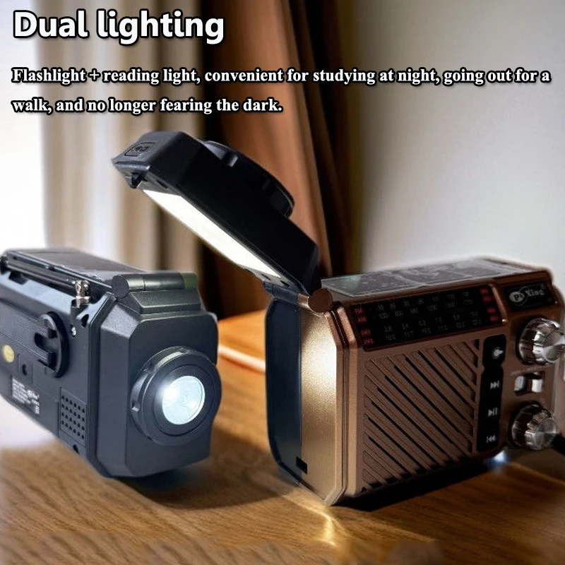Portable Emergency Radio Solar Panel Hand Crank FM AM SW Radios Receiver Wireless Bluetooth Speaker with Flashlight Reading Lamp